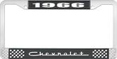 1966 Chevrolet Style #5 Black and Chrome License Plate Frame with White Lettering