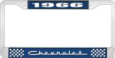 1966 Chevrolet Style #5 Blue and Chrome License Plate Frame with White Lettering