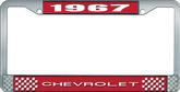 1967 Chevrolet Style #1 Red and Chrome License Plate Frame with White Lettering
