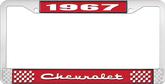 1967 Chevrolet Style #2 Red and Chrome License Plate Frame with White Lettering