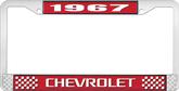 1967 Chevrolet Style #3 Red and Chrome License Plate Frame with White Lettering