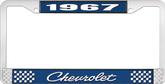 1967 Chevrolet Style #4 Blue and Chrome License Plate Frame with White Lettering