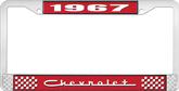 1967 Chevrolet Style #5 Red and Chrome License Plate Frame with White Lettering