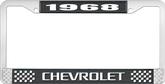 1968 Chevrolet Style #3 Black and Chrome License Plate Frame with White Lettering