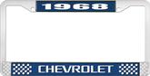 1968 Chevrolet Style #3 Blue and Chrome License Plate Frame with White Lettering