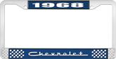 1968 Chevrolet Style # 5 Blue and Chrome License Plate Frame with White Lettering