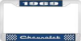 1969 Chevrolet Style # 2 Blue and Chrome License Plate Frame with White Lettering