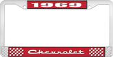 1969 Chevrolet Style # 2 Red and Chrome License Plate Frame with White Lettering