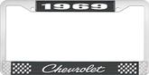 1969 Chevrolet Style # 4 Black and Chrome License Plate Frame with White Lettering