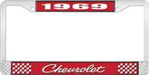 1969 Chevrolet Style # 4 Red and Chrome License Plate Frame with White Lettering