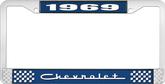1969 Chevrolet Style # 5 Blue and Chrome License Plate Frame with White Lettering