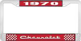 1970 Chevrolet Style # 2 Red and Chrome License Plate Frame with White Lettering