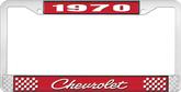 1970 Chevrolet Style # 4 Red and Chrome License Plate Frame with White Lettering