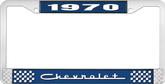 1970 Chevrolet Style # 5 Blue and Chrome License Plate Frame with White Lettering