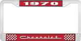 1970 Chevrolet Style # 5 Red and Chrome License Plate Frame with White Lettering