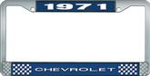 1971 Chevrolet Style # 1 Blue and Chrome License Plate Frame with White Lettering