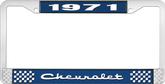 1971 Chevrolet Style # 2 Blue and Chrome License Plate Frame with White Lettering