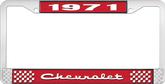 1971 Chevrolet Style # 2 Red and Chrome License Plate Frame with White Lettering