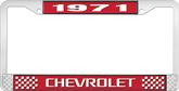 1971 Chevrolet Style # 3 Red and Chrome License Plate Frame with White Lettering