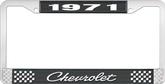 1971 Chevrolet Style # 4 Black and Chrome License Plate Frame with White Lettering