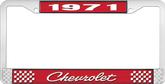 1971 Chevrolet Style # 4 Red and Chrome License Plate Frame with White Lettering