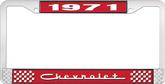 1971 Chevrolet Style # 5 Red and Chrome License Plate Frame with White Lettering