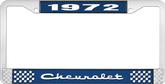 1972 Chevrolet Style # 2 Blue and Chrome License Plate Frame with White Lettering