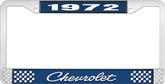 1972 Chevrolet Style # 4 Blue and Chrome License Plate Frame with White Lettering