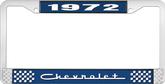 1972 Chevrolet Style # 5 Blue and Chrome License Plate Frame with White Lettering