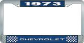 1973 Chevrolet Style # 1 Blue and Chrome License Plate Frame with White Lettering