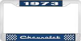 1973 Chevrolet Style # 2 Blue and Chrome License Plate Frame with White Lettering