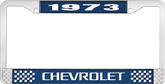 1973 Chevrolet Style # 3 Blue and Chrome License Plate Frame with White Lettering