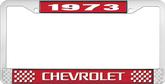 1973 Chevrolet Style # 3 Red and Chrome License Plate Frame with White Lettering