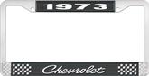 1973 Chevrolet Style # 4 Black and Chrome License Plate Frame with White Lettering