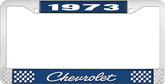 1973 Chevrolet Style # 4 Blue and Chrome License Plate Frame with White Lettering