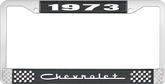1973 Chevrolet Style # 5 Black and Chrome License Plate Frame with White Lettering