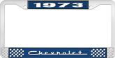 1973 Chevrolet Style # 5 Blue and Chrome License Plate Frame with White Lettering