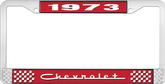 1973 Chevrolet Style # 5 Red and Chrome License Plate Frame with White Lettering