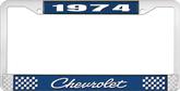 1974 Chevrolet Style # 4 Blue and Chrome License Plate Frame with White Lettering