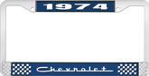1974 Chevrolet Style # 5 Blue and Chrome License Plate Frame with White Lettering