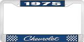 1975 Chevrolet Style # 4 Blue and Chrome License Plate Frame with White Lettering