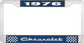 1976 Chevrolet Style # 2 Blue and Chrome License Plate Frame with White Lettering