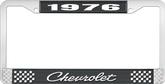 1976 Chevrolet Style # 4 Black and Chrome License Plate Frame with White Lettering