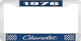 1976 Chevrolet Style # 4 Blue and Chrome License Plate Frame with White Lettering