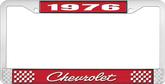 1976 Chevrolet Style # 4 Red and Chrome License Plate Frame with White Lettering