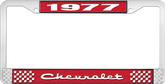1977 Chevrolet Style # 2 Red and Chrome License Plate Frame with White Lettering