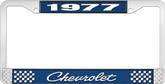 1977 Chevrolet Style # 4 Blue and Chrome License Plate Frame with White Lettering