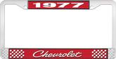 1977 Chevrolet Style # 4 Red and Chrome License Plate Frame with White Lettering