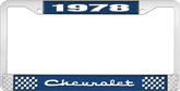 1978 Chevrolet Style # 2 Blue and Chrome License Plate Frame with White Lettering