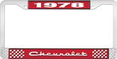 1978 Chevrolet Style # 2 Red and Chrome License Plate Frame with White Lettering